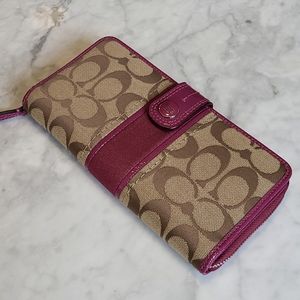 Coach pink/beige monogram long wallet